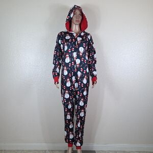 Womens Navy Blue Snowman Print Warm Onesie